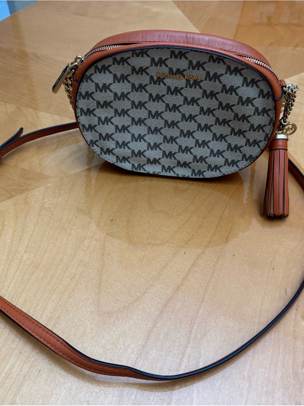Michael Kors dark orange and Beige MK Logo Crossbody Bag